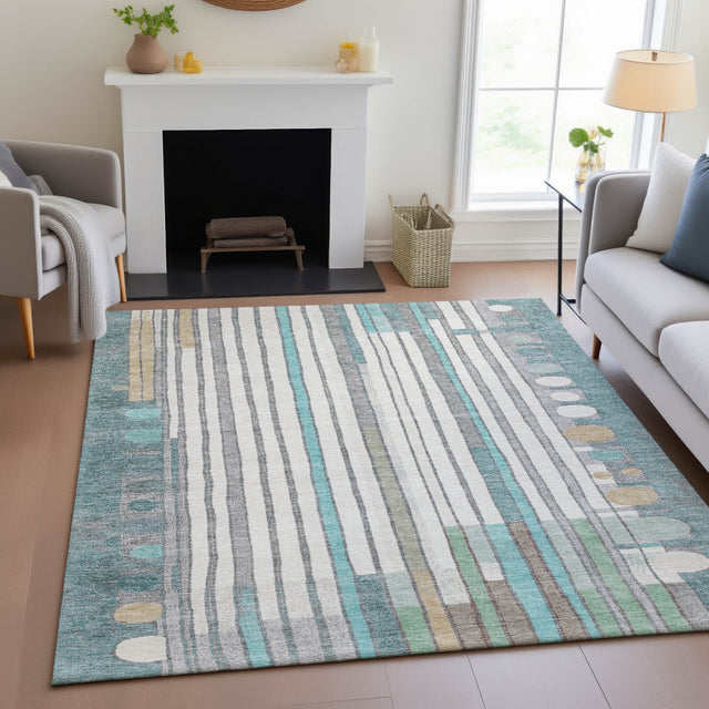 Addison Chantille ACN2189 Geometric Machine Made Transitional Teal Rug