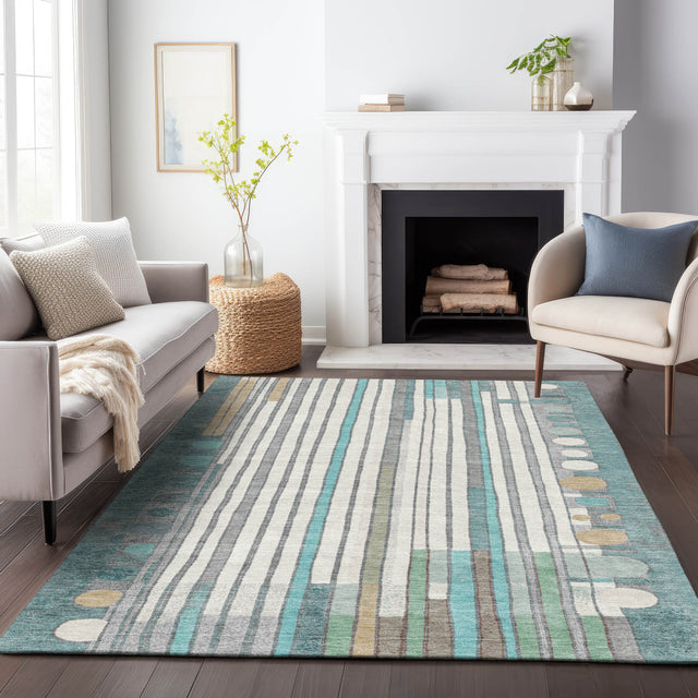Addison Chantille ACN2189 Geometric Machine Made Transitional Teal Rug