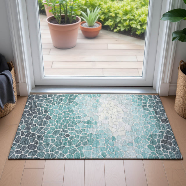 Addison Chantille ACN2190 Geometric Machine Made Transitional Teal Rug