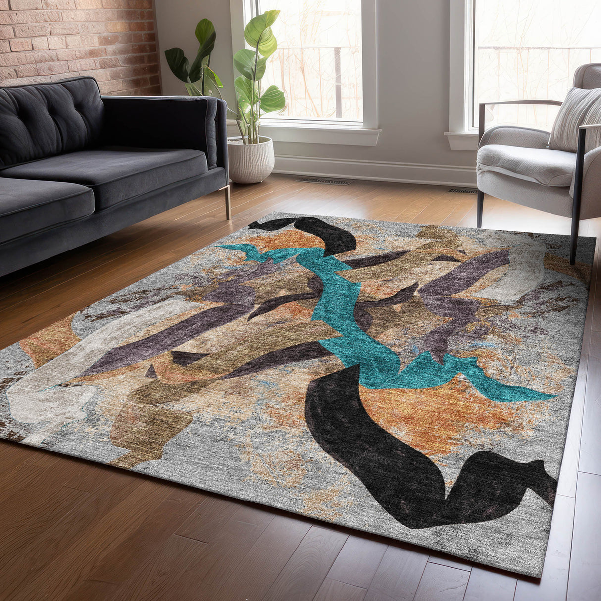 Addison Chantille ACN2191 Abstract Machine Made Transitional Gray Rug