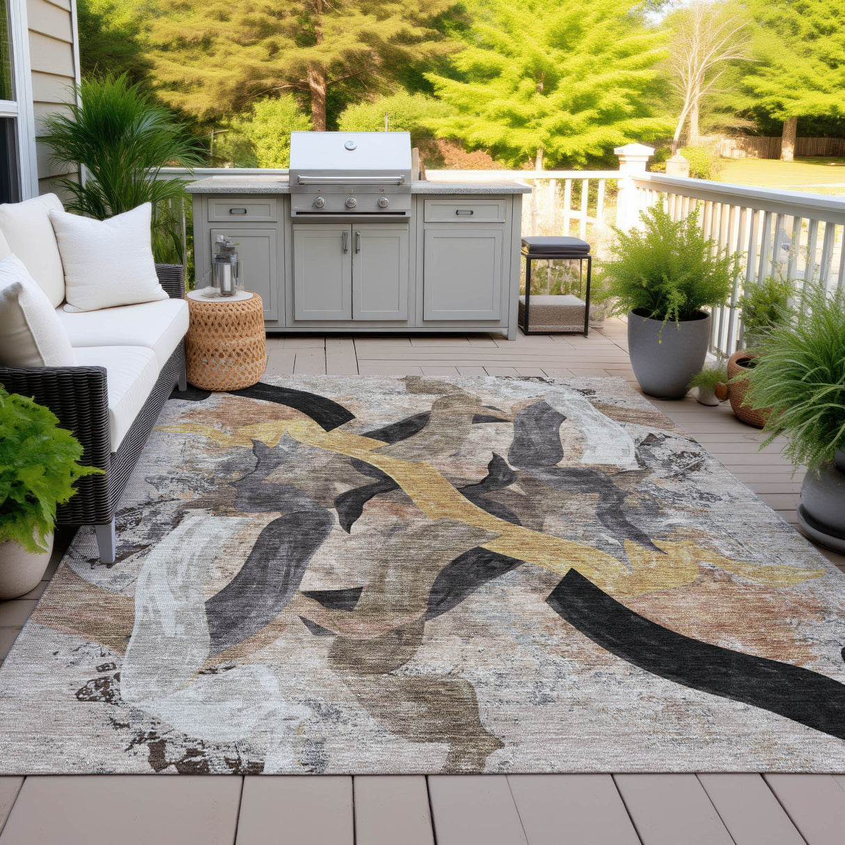 Addison Chantille ACN2191 Abstract Machine Made Transitional Taupe Rug