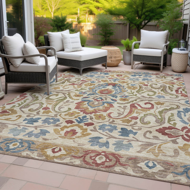 Addison Chantille ACN2193 Floral Machine Made Transitional Beige Rug