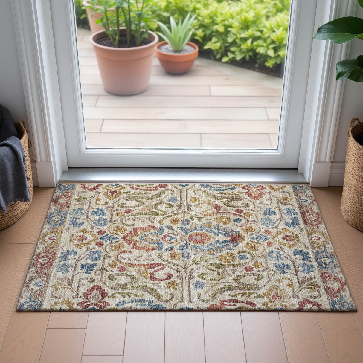 Addison Chantille ACN2193 Floral Machine Made Transitional Beige Rug