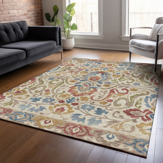 Addison Chantille ACN2193 Floral Machine Made Transitional Beige Rug