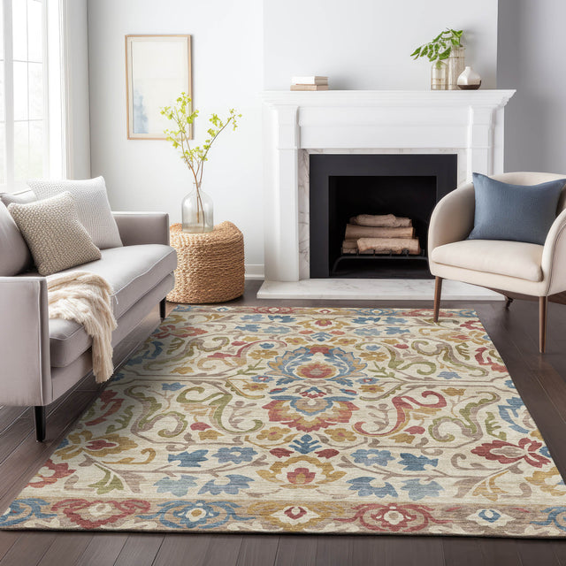 Addison Chantille ACN2193 Floral Machine Made Transitional Beige Rug