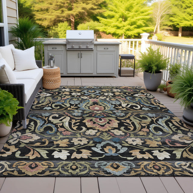 Addison Chantille ACN2193 Floral Machine Made Transitional Black Rug