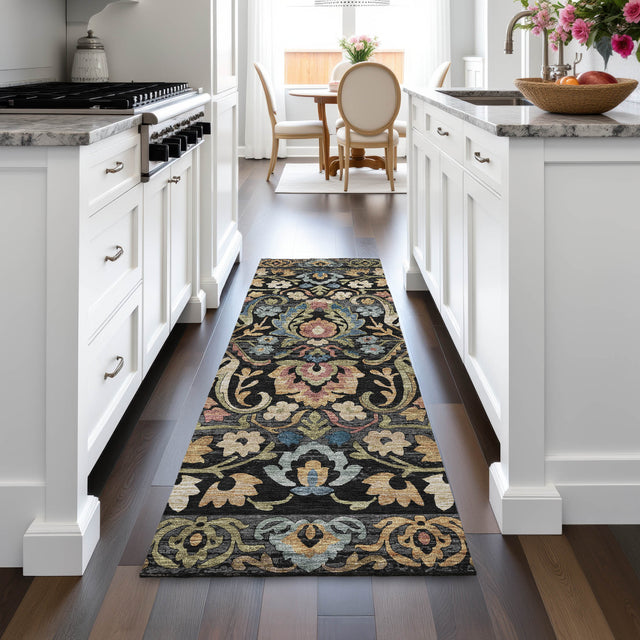 Addison Chantille ACN2193 Floral Machine Made Transitional Black Rug