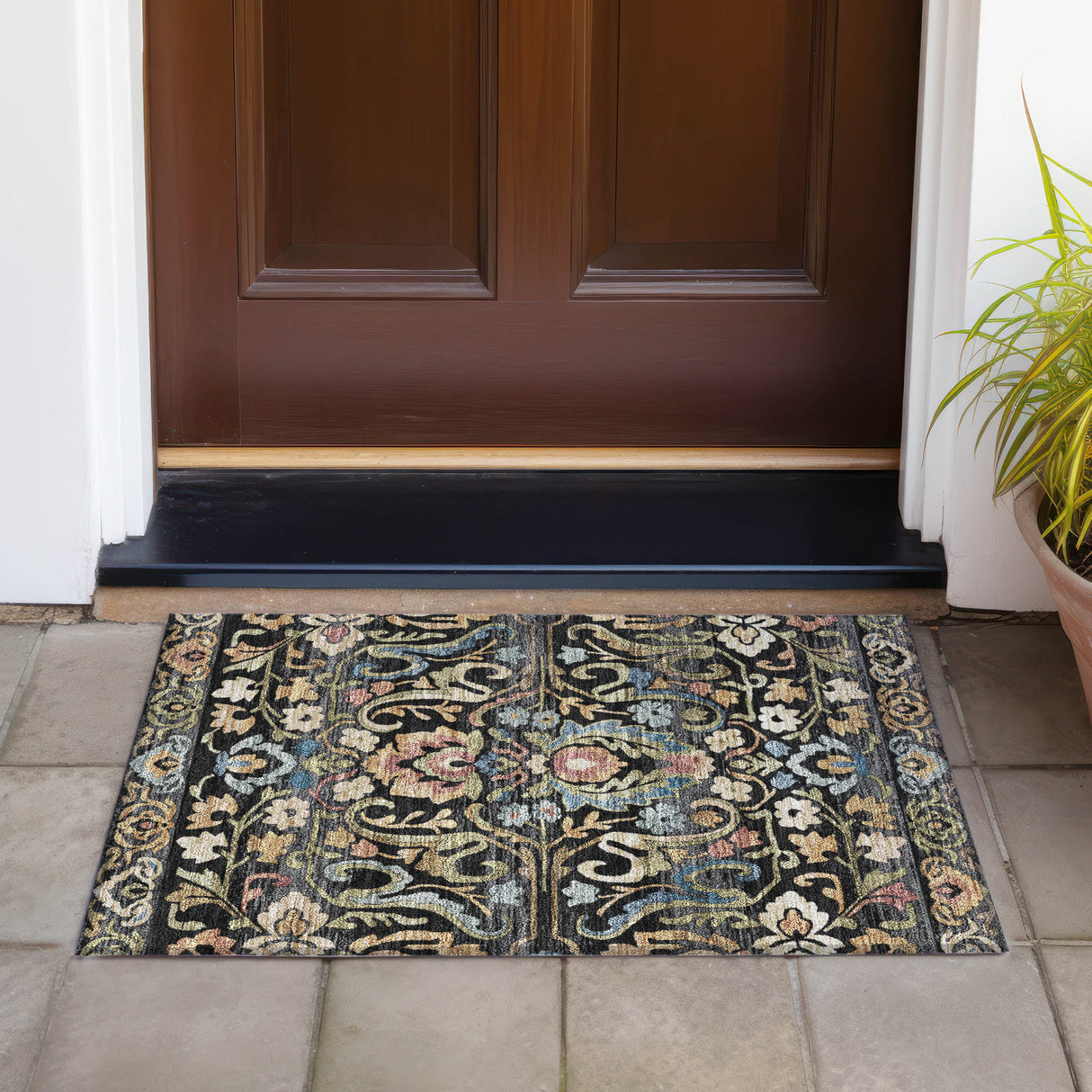Addison Chantille ACN2193 Floral Machine Made Transitional Black Rug
