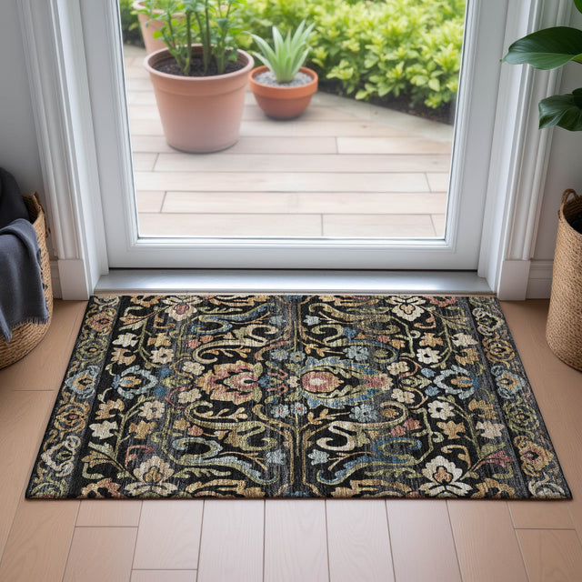 Addison Chantille ACN2193 Floral Machine Made Transitional Black Rug