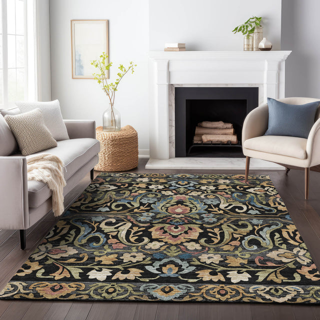 Addison Chantille ACN2193 Floral Machine Made Transitional Black Rug