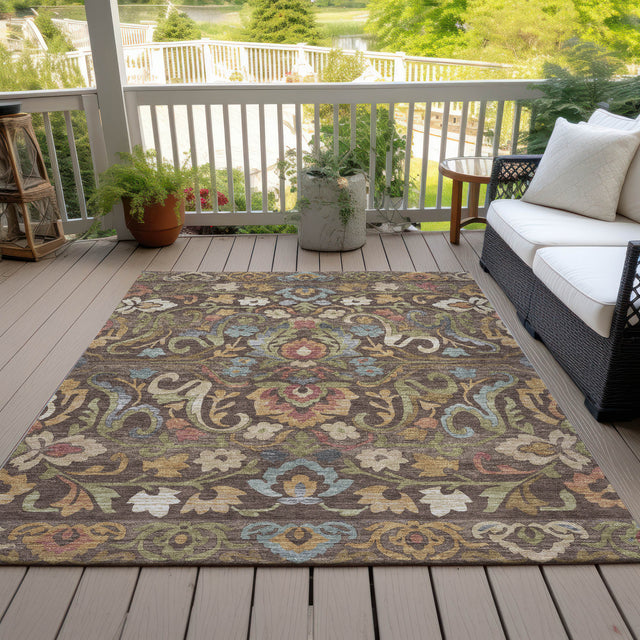 Addison Chantille ACN2193 Floral Machine Made Transitional Chocolate Rug