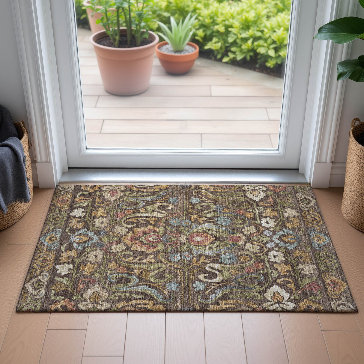 Addison Chantille ACN2193 Floral Machine Made Transitional Chocolate Rug