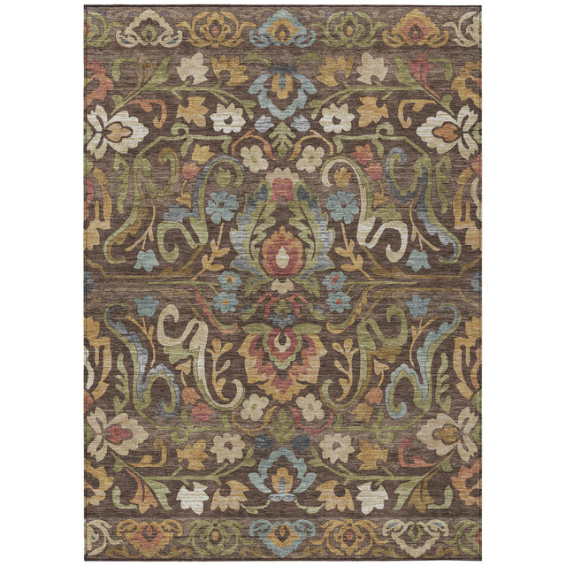 Addison Chantille ACN2193 Floral Machine Made Transitional Chocolate Rug