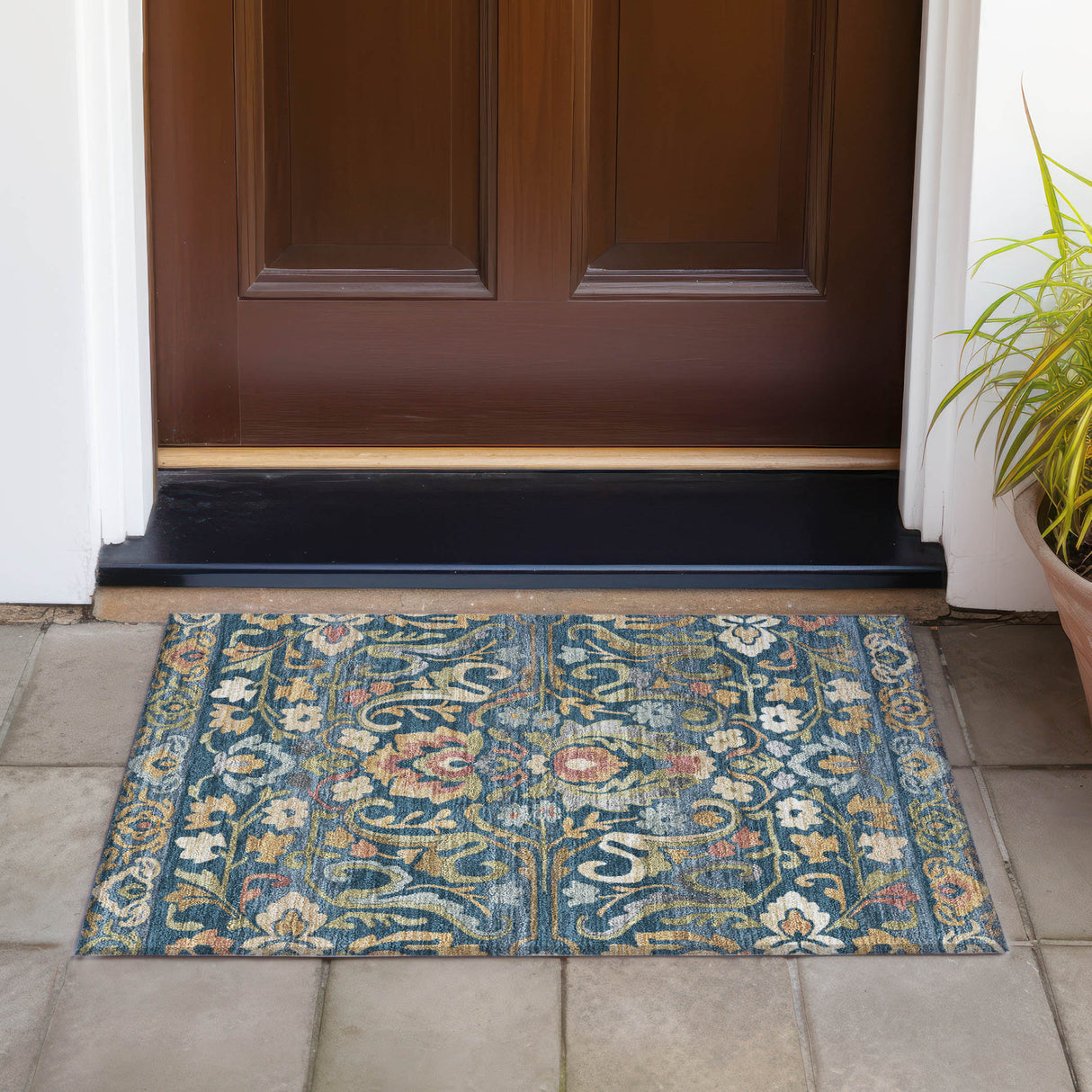 Addison Chantille ACN2193 Floral Machine Made Transitional Navy Rug