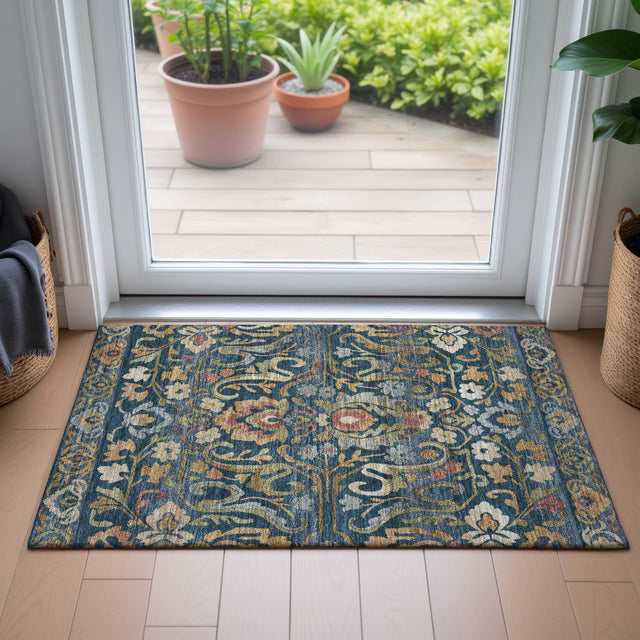 Addison Chantille ACN2193 Floral Machine Made Transitional Navy Rug