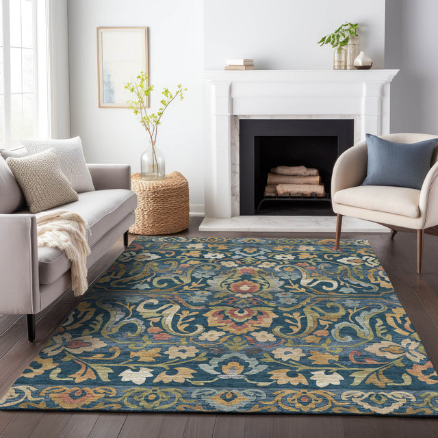 Addison Chantille ACN2193 Floral Machine Made Transitional Navy Rug