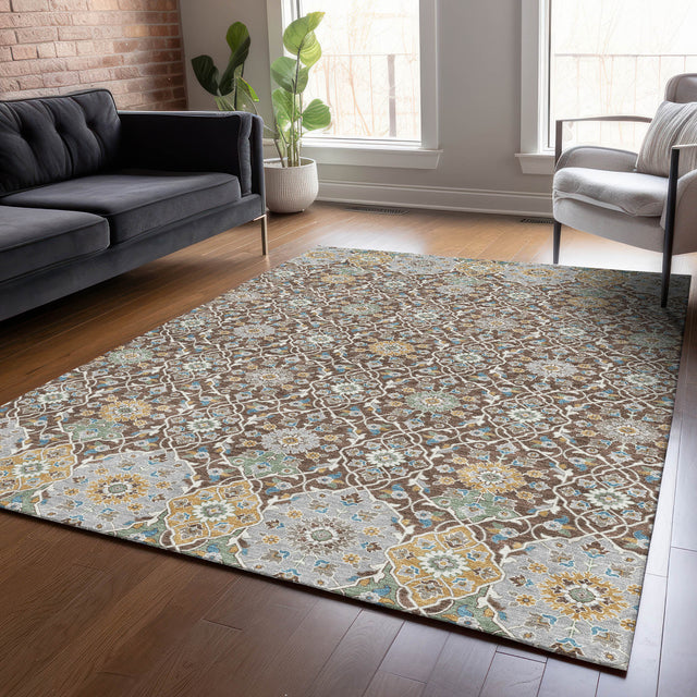 Addison Chantille ACN2199 Panel Machine Made Transitional Chocolate Rug