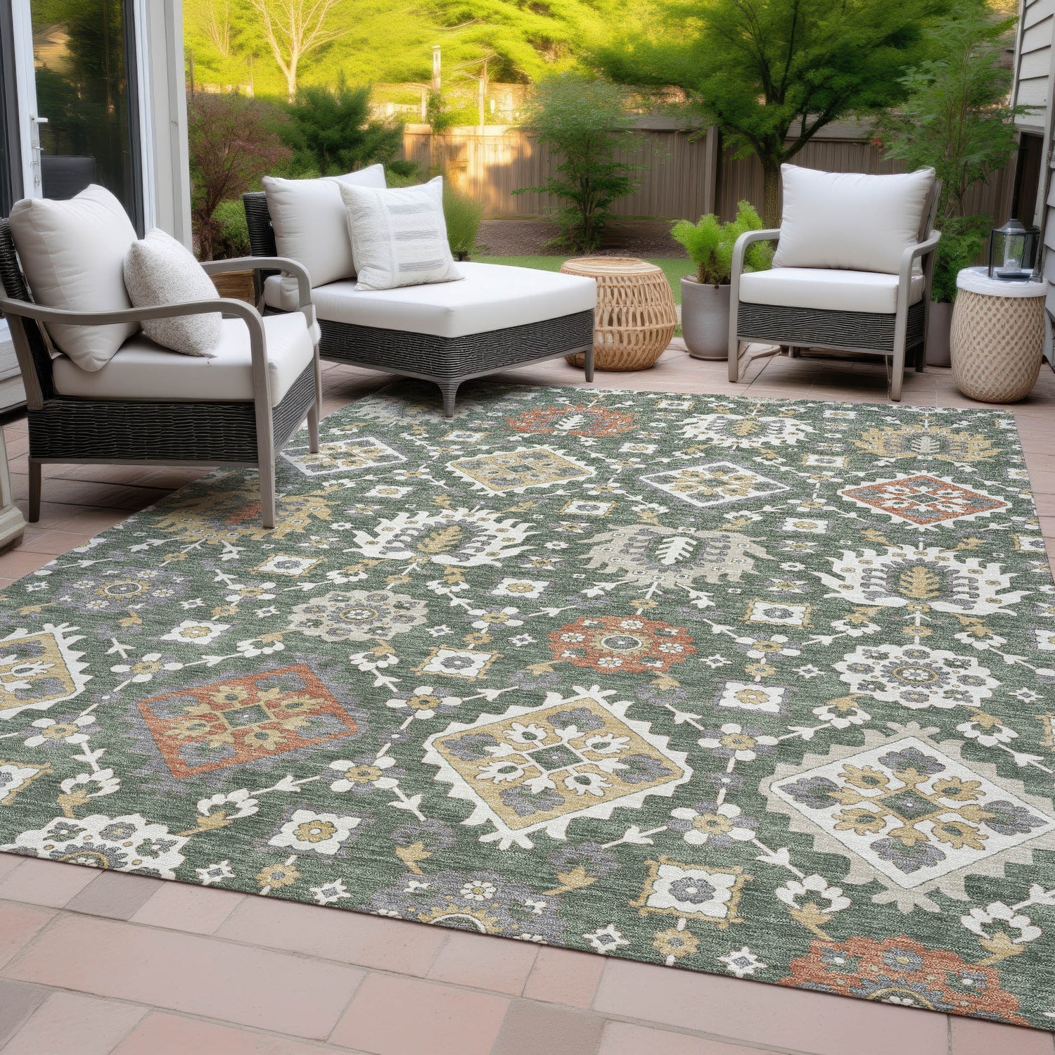 Addison Chantille ACN2200 Bohemian Machine Made Transitional Green Rug