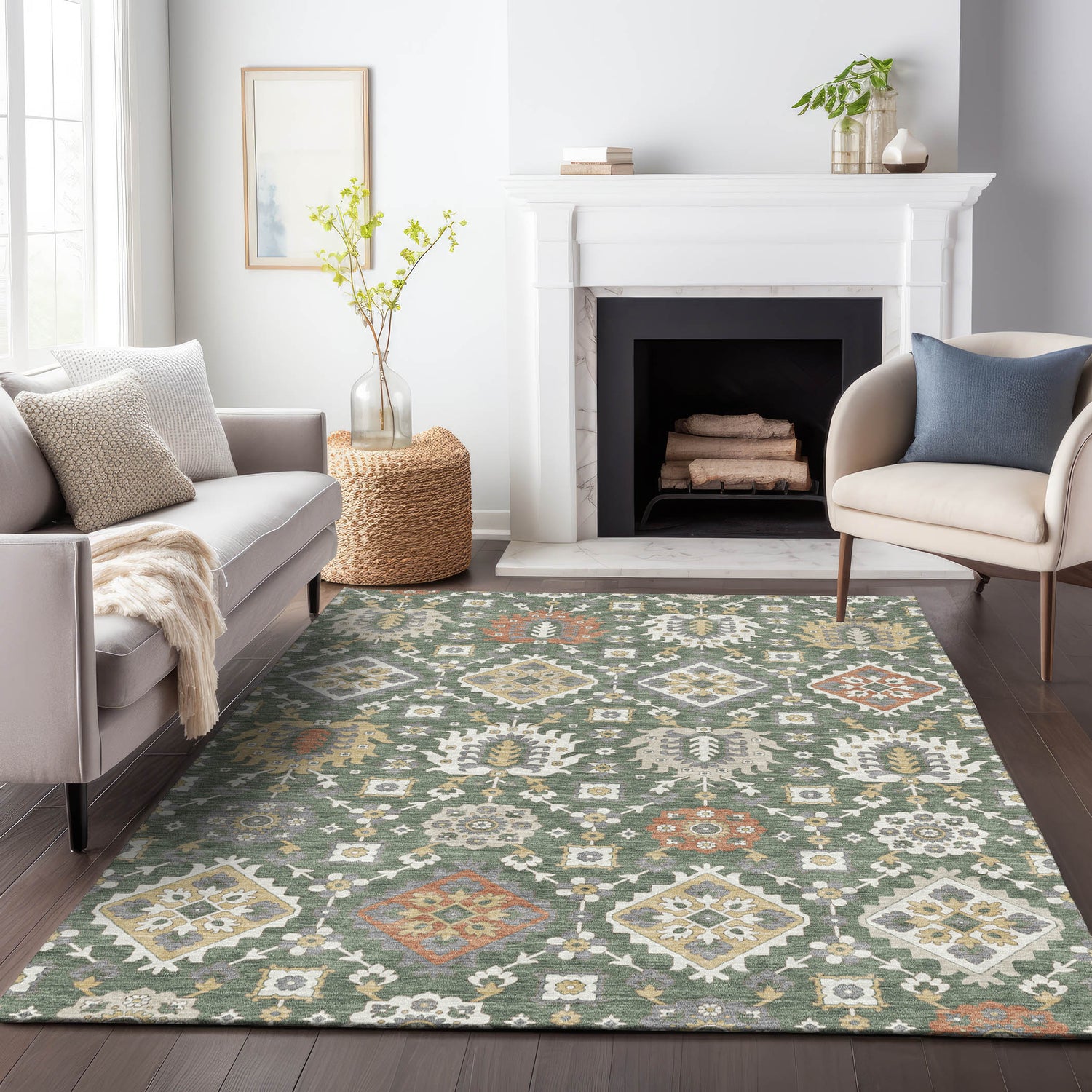 Addison Chantille ACN2200 Bohemian Machine Made Transitional Green Rug