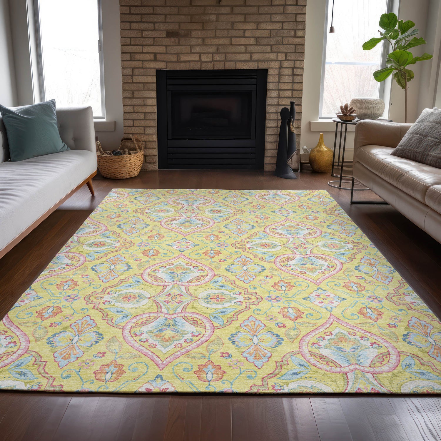 Addison Chantille ACN2207 Bohemian Machine Made Transitional Yellow Rug