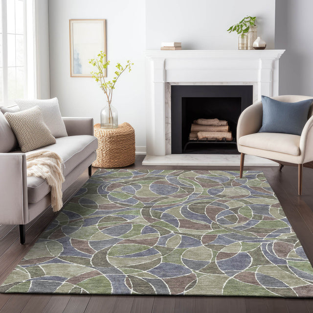 Addison Chantille ACN2208 Geometric Machine Made Transitional Green Rug