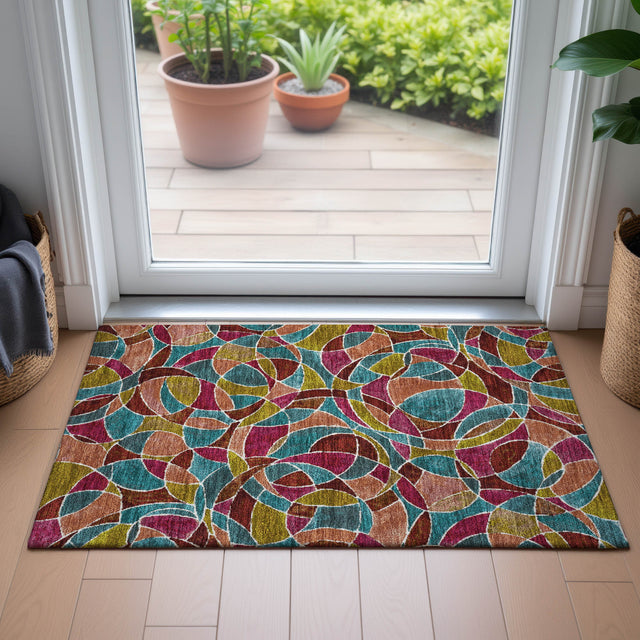 Addison Chantille ACN2208 Geometric Machine Made Transitional Merlot Rug