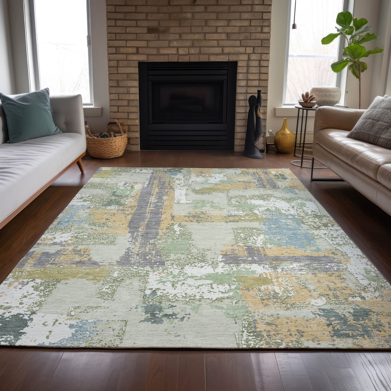 Addison Chantille ACN2212 Abstract Machine Made Transitional Aloe Rug