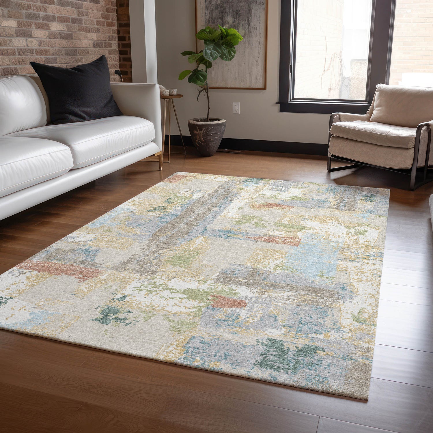 Addison Chantille ACN2212 Abstract Machine Made Transitional Beige Rug