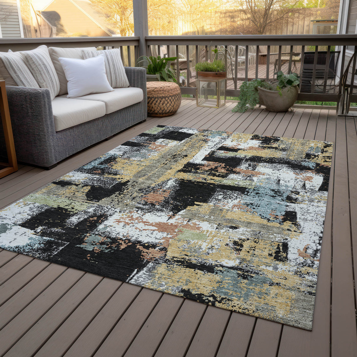 Addison Chantille ACN2212 Abstract Machine Made Transitional Black Rug