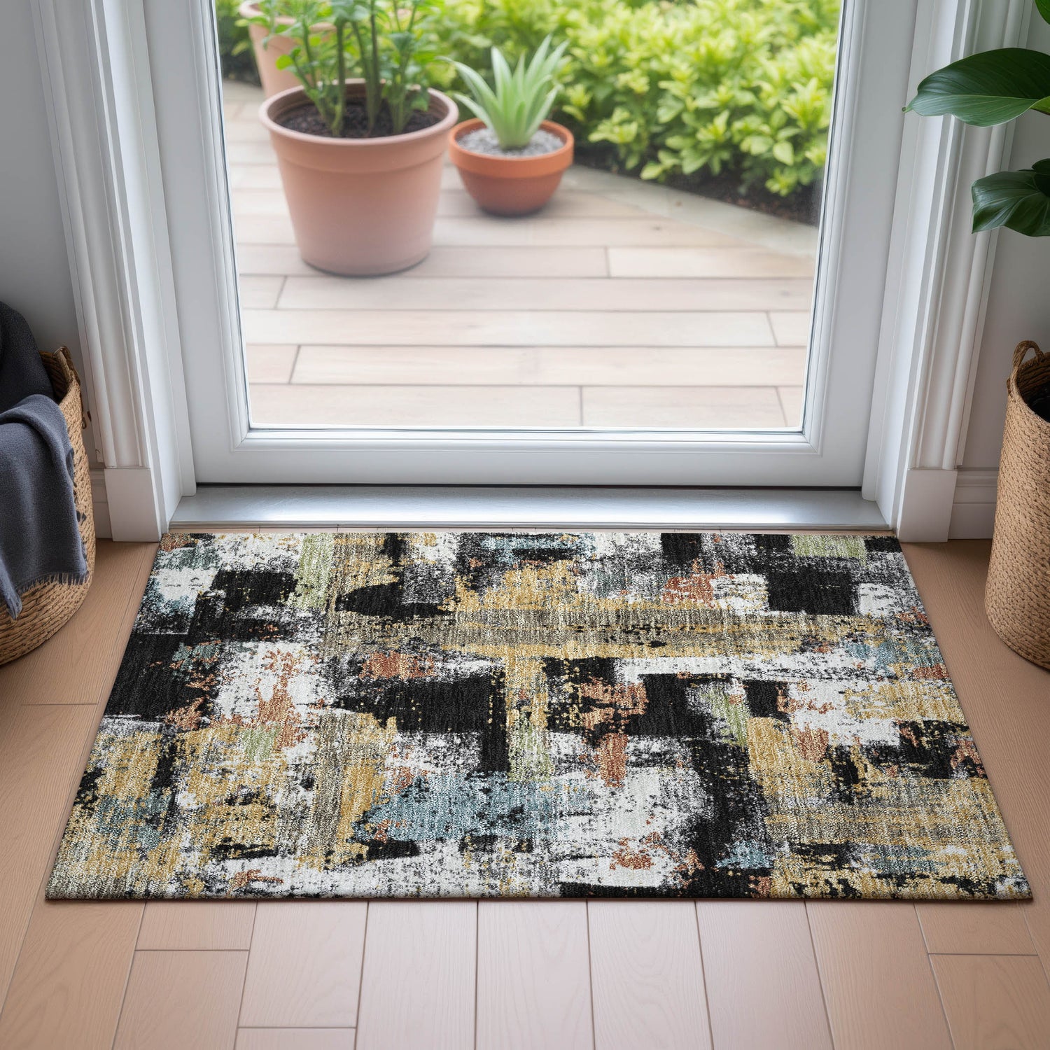 Addison Chantille ACN2212 Abstract Machine Made Transitional Black Rug