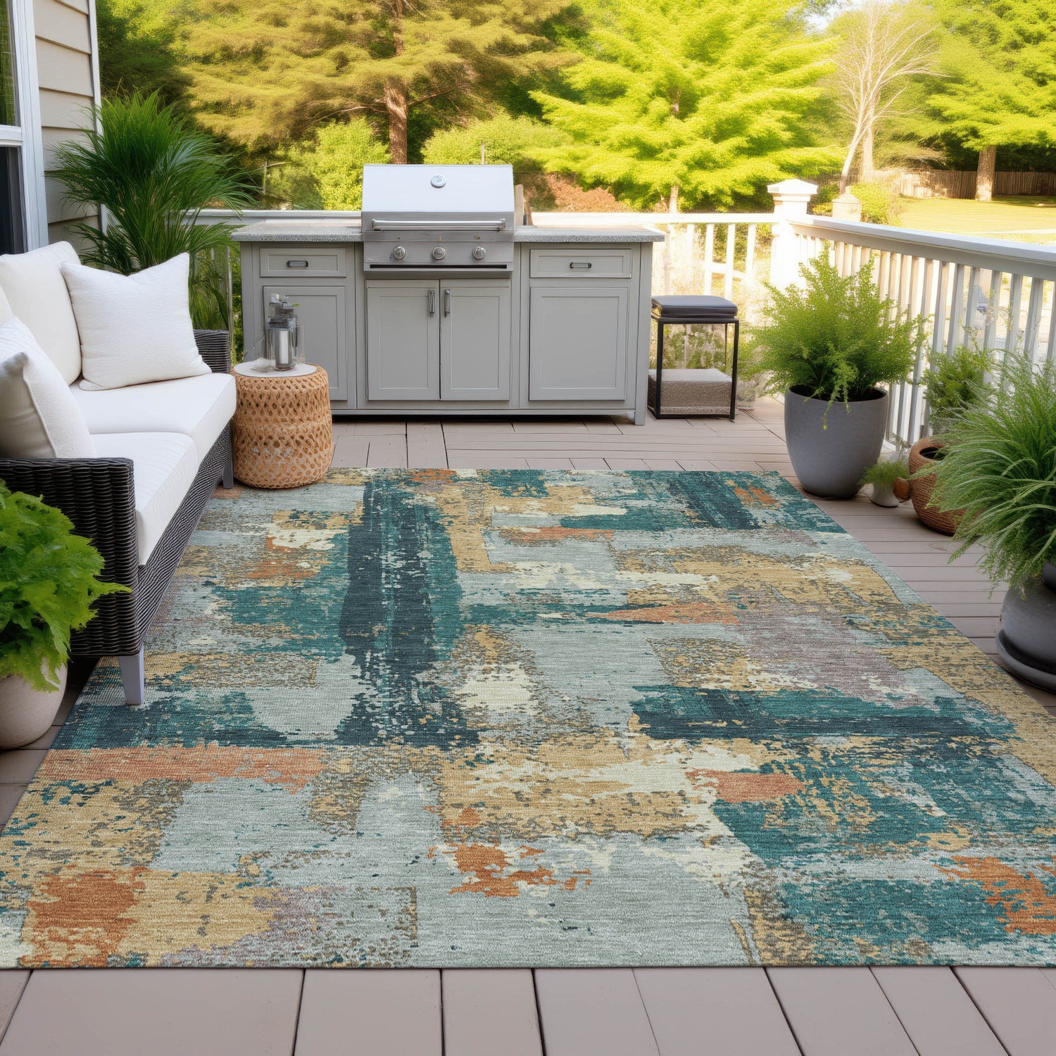 Addison Chantille ACN2212 Abstract Machine Made Transitional Seafoam Rug