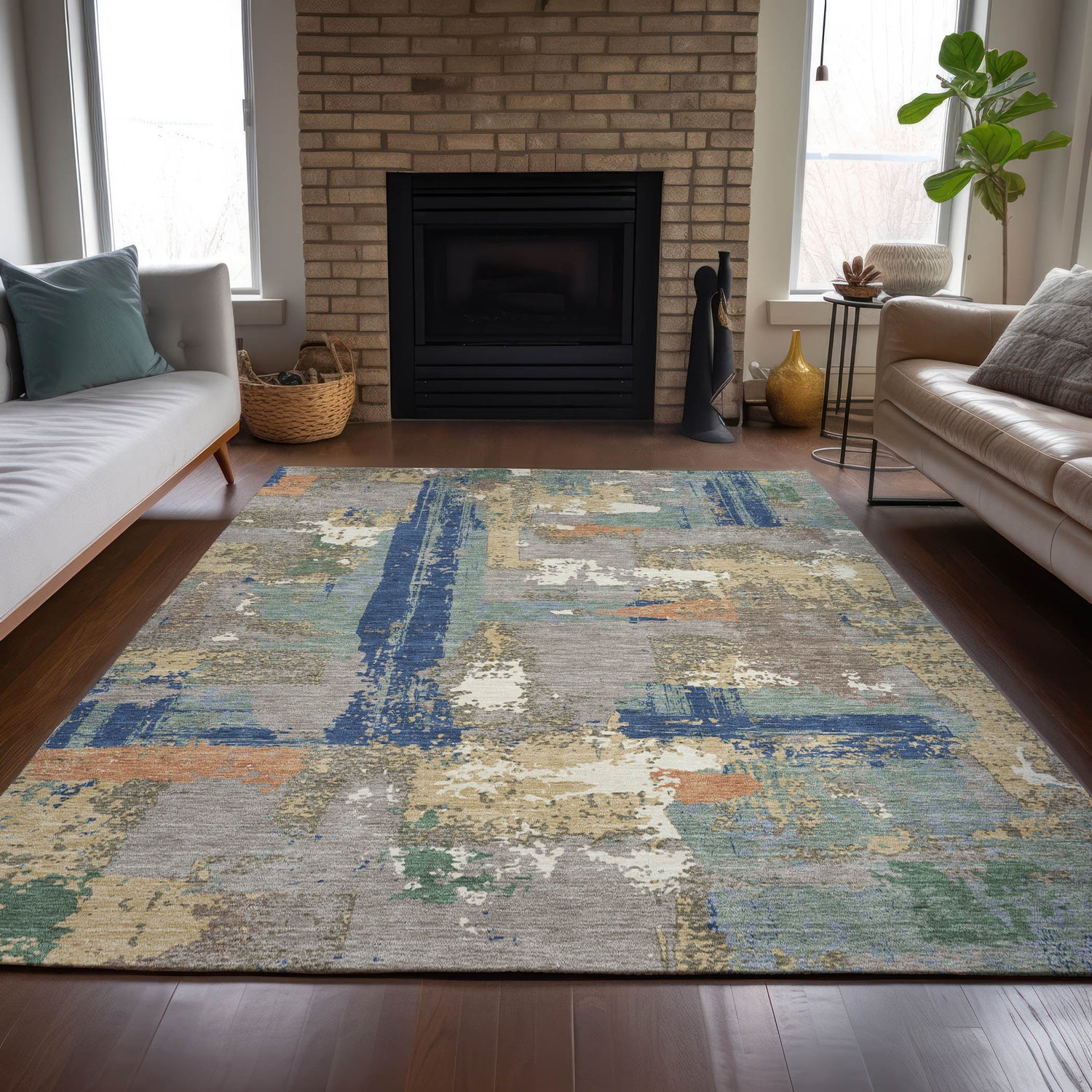 Addison Chantille ACN2212 Abstract Machine Made Transitional Taupe Rug