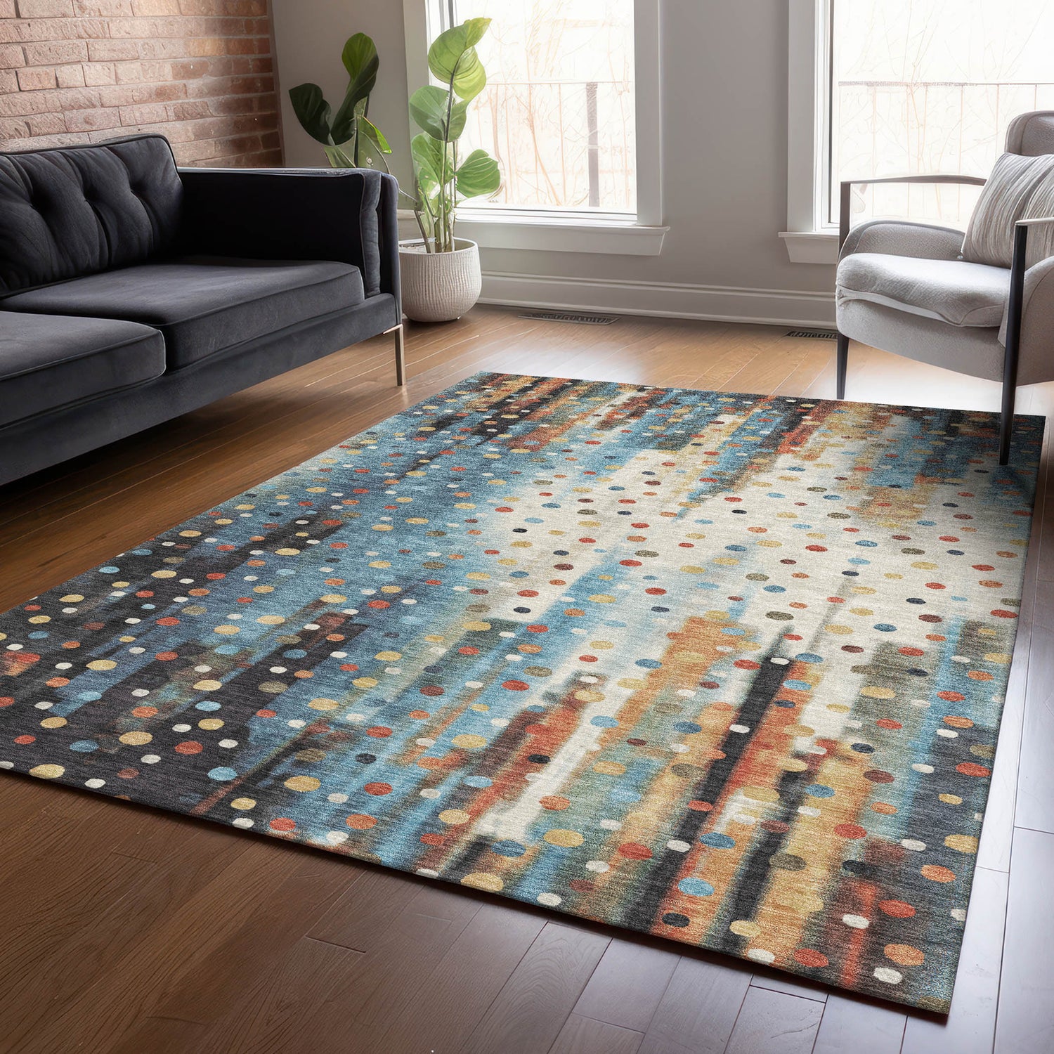 Addison Chantille ACN2213 Geometric Machine Made Transitional Teal Rug