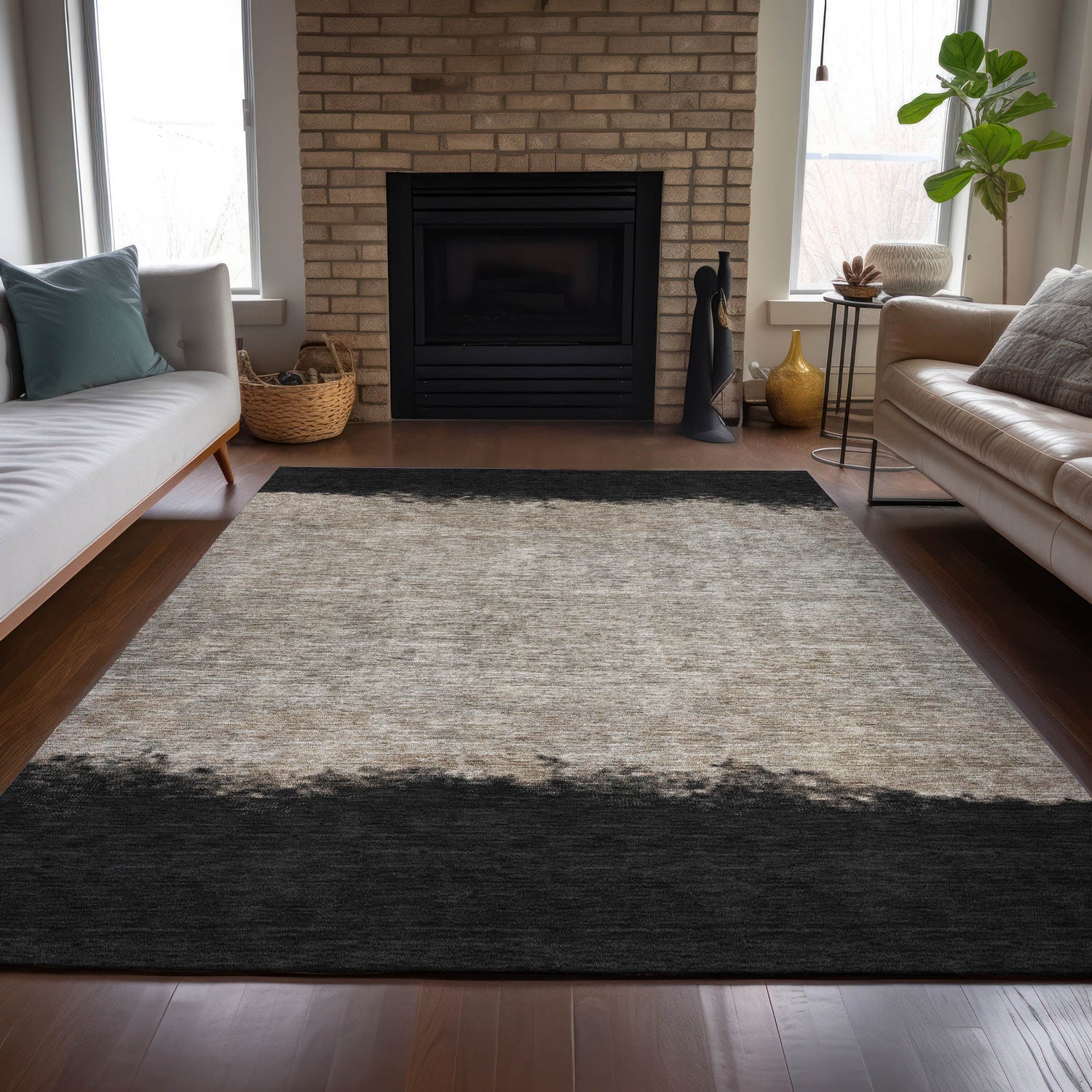 Addison Chantille ACN2214 Stripes Machine Made Transitional Black Rug