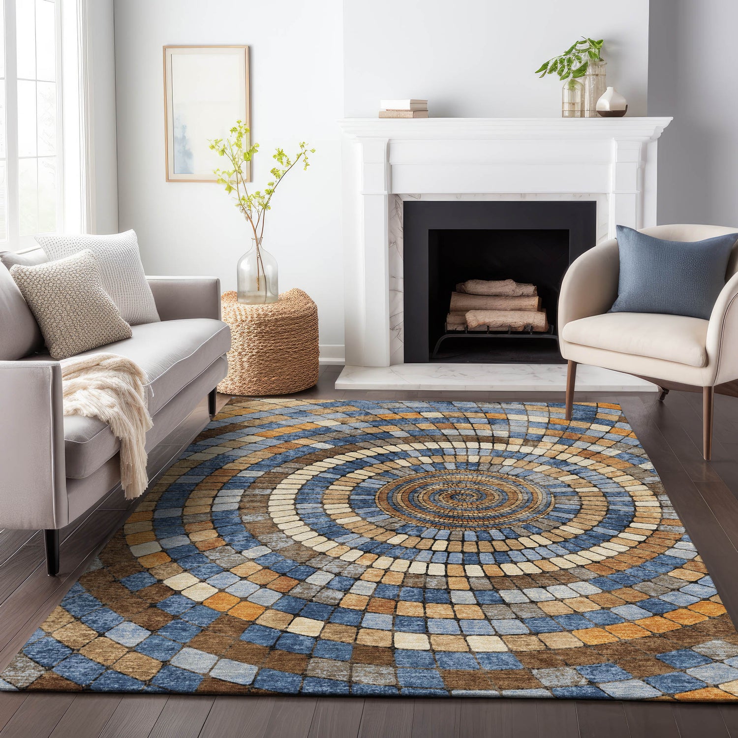 Addison Chantille ACN2216 Geometric Machine Made Transitional Denim Rug
