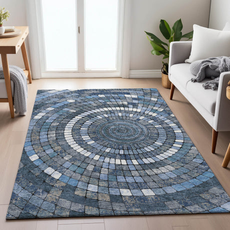 Addison Chantille ACN2216 Geometric Machine Made Transitional Navy Rug