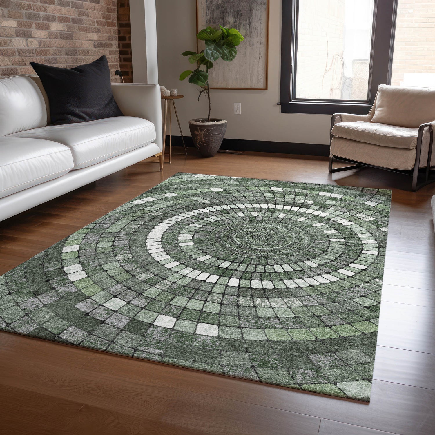 Addison Chantille ACN2216 Geometric Machine Made Transitional Sage Rug