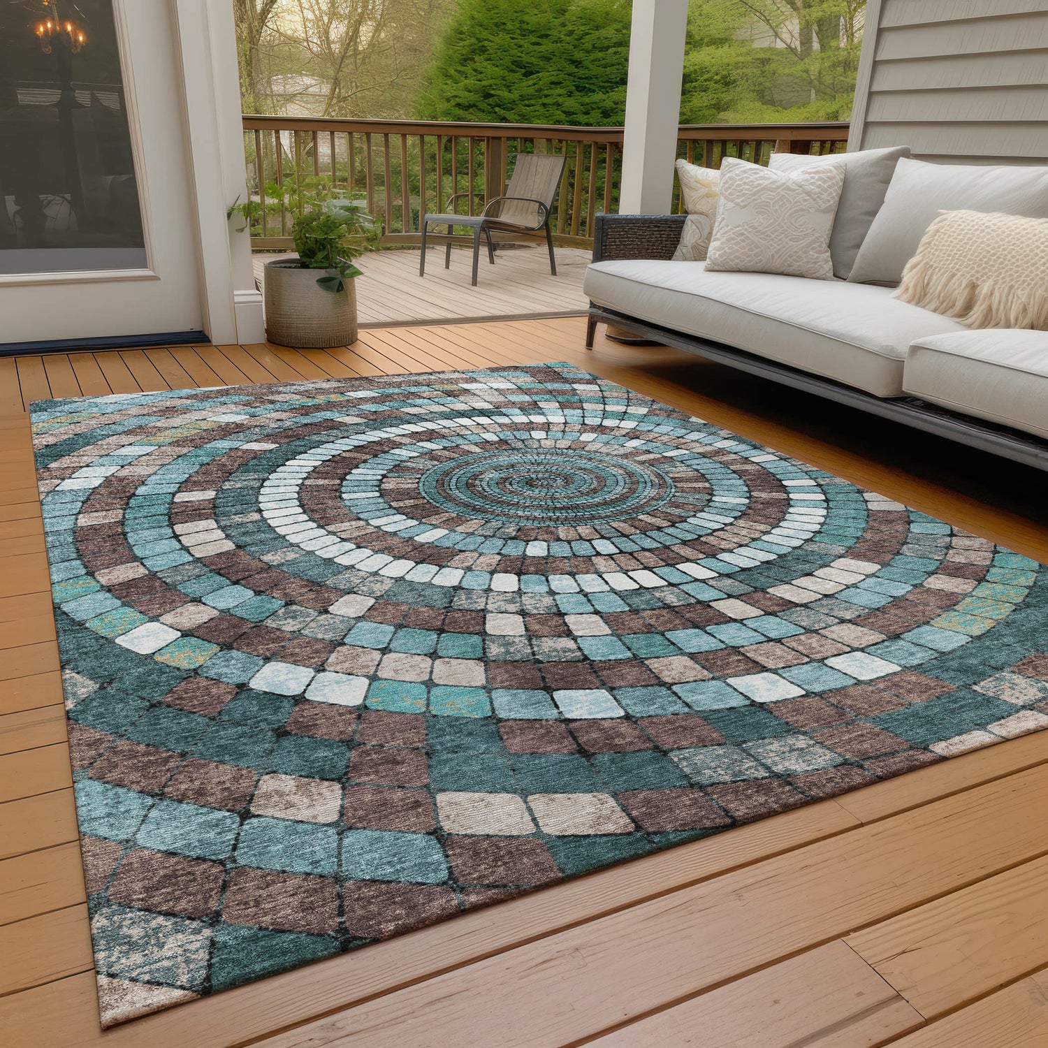 Addison Chantille ACN2216 Geometric Machine Made Transitional Teal Rug