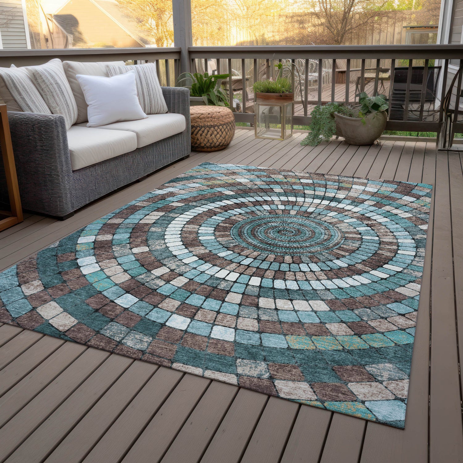 Addison Chantille ACN2216 Geometric Machine Made Transitional Teal Rug