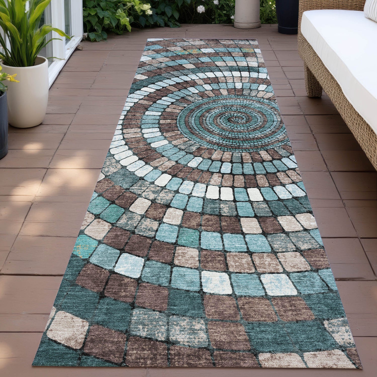 Addison Chantille ACN2216 Geometric Machine Made Transitional Teal Rug