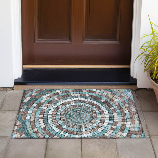 Addison Chantille ACN2216 Geometric Machine Made Transitional Teal Rug