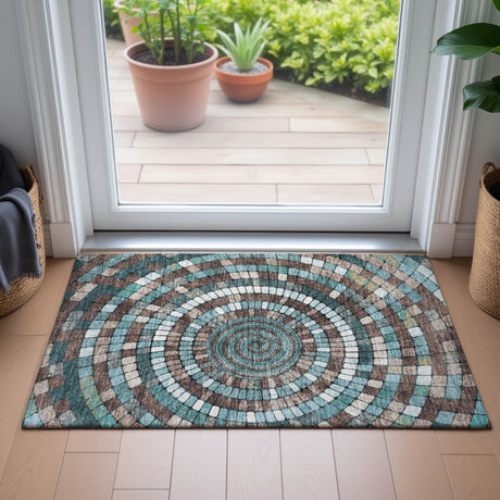 Addison Chantille ACN2216 Geometric Machine Made Transitional Teal Rug