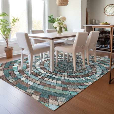 Addison Chantille ACN2216 Geometric Machine Made Transitional Teal Rug
