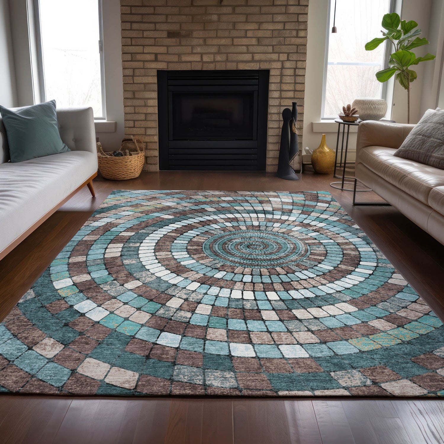 Addison Chantille ACN2216 Geometric Machine Made Transitional Teal Rug