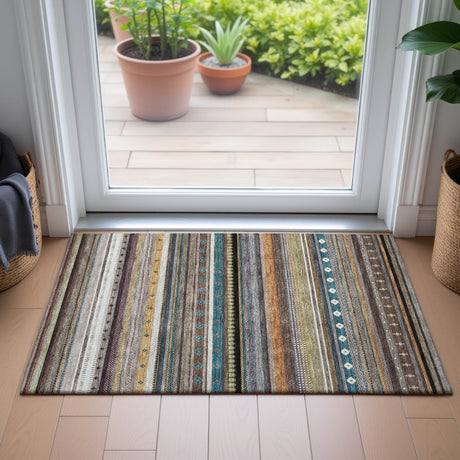 Addison Chantille ACN2218 Stripes Machine Made Transitional Brown Rug