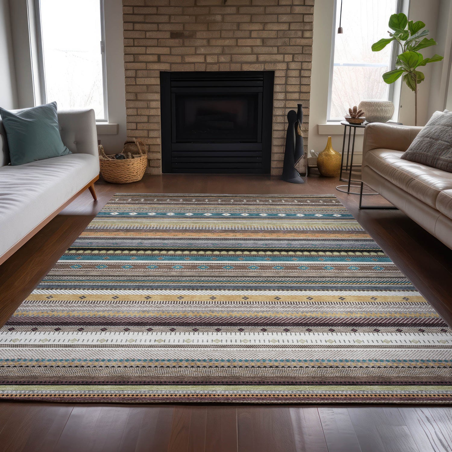 Addison Chantille ACN2218 Stripes Machine Made Transitional Brown Rug