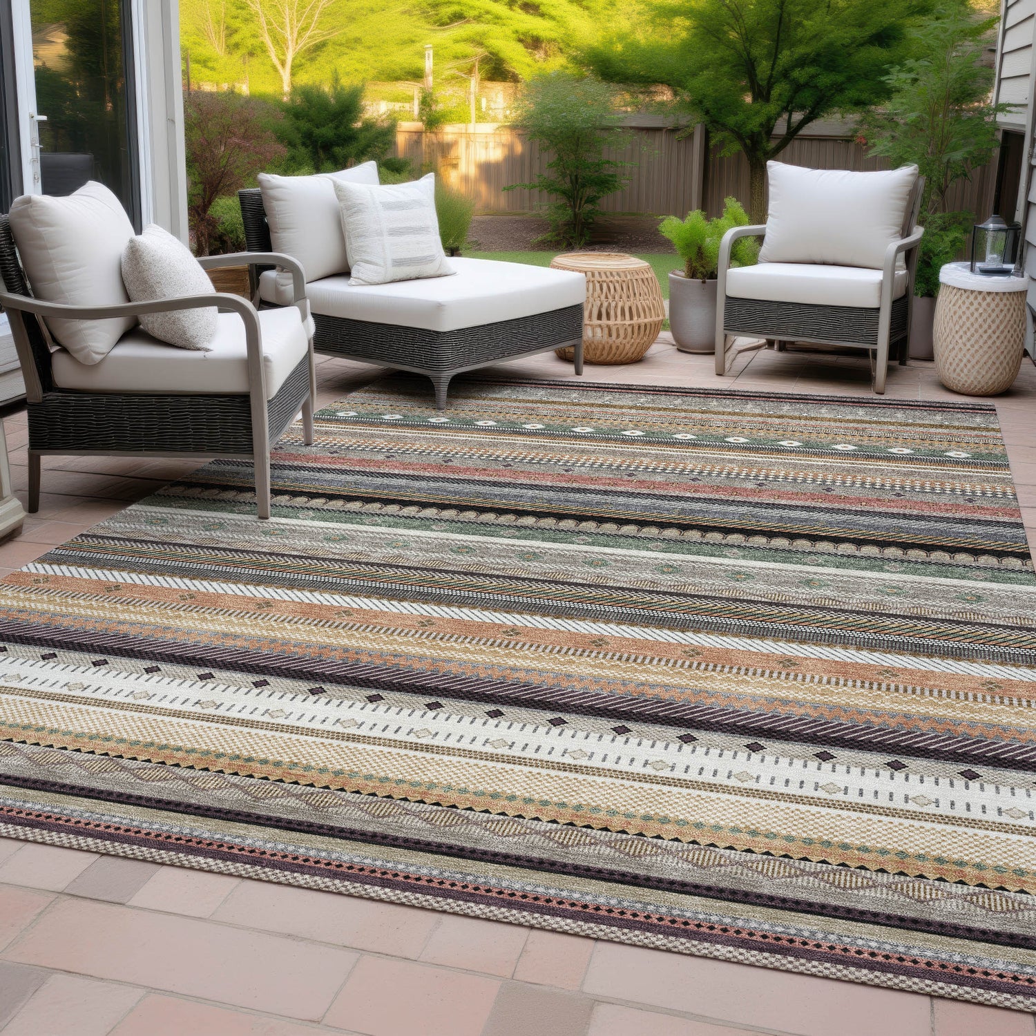 Addison Chantille ACN2218 Stripes Machine Made Transitional Khaki Rug