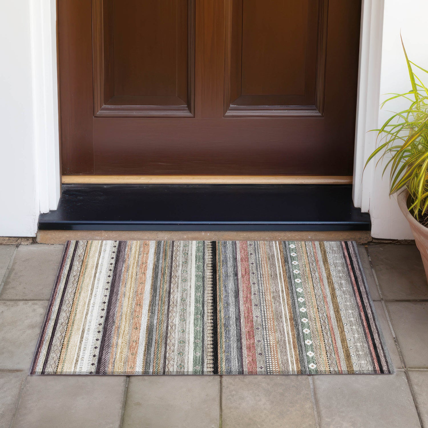 Addison Chantille ACN2218 Stripes Machine Made Transitional Khaki Rug