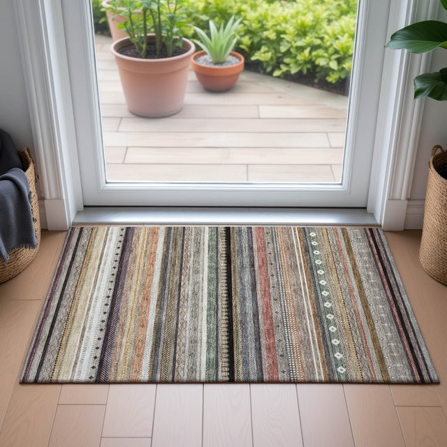 Addison Chantille ACN2218 Stripes Machine Made Transitional Khaki Rug