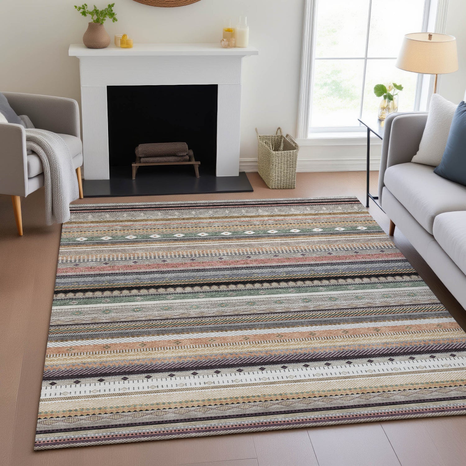 Addison Chantille ACN2218 Stripes Machine Made Transitional Khaki Rug